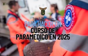 Un paramédico asistiendo a una persona en una emergencia, con una ambulancia de fondo, simbolizando el impacto del curso de paramédico en 2025.