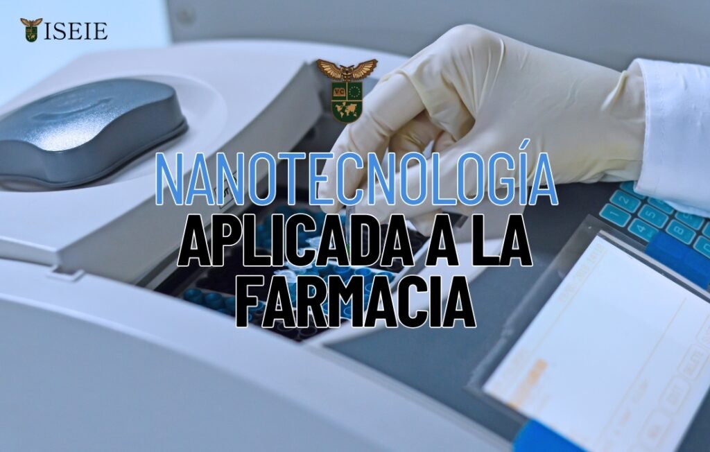 Ilustración de nanomáquinas entregando fármacos a células, representando la nanotecnología aplicada a la farmacia y su impacto en la medicina.